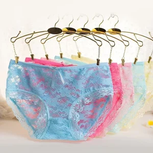 Sexy Underwear Female Women Panties Bikini Mid Waist All Full Hot Lace Polyester Digital Printing Knitted for Women Adults
