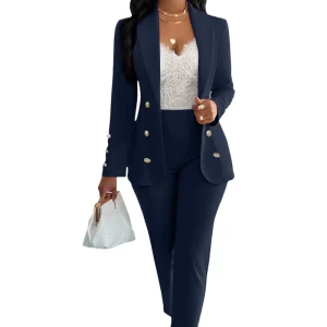 Sexy Women’s Business Suits Customization Solid Color Suit Collar Double Breasted Casual Suit Set