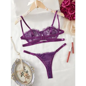 Sexy Women’s Lace 3D Embroidery Breathable Thin Lingerie Underwear Bra Panty Exotic