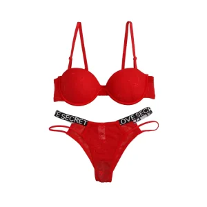 Sexy Women’s Lingerie Set Bra Bikini Underwear Red Breathable Anti Bacterial 3/4 Cup Low Rise Seamless Adjusted Straps Print