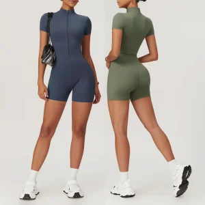 Sexy Workout Stretchy Bodycon One Piece Bodysuit Plus Size Zipper Women’s Jumpsuits Playsuits Yoga Rompers Set Women Girl