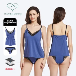 Shanhao OEM Girls Leakproof Silk Pajamas Women’s Menstrual Pajamas Silk Sleepwear Period Panties Pajamas For Women Set