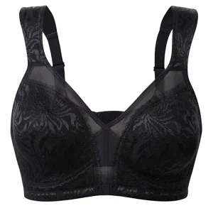 Shanhao OEM Plus Size Women’s Cotton Wire Free Bra Full Coverage Comfort Strap Minimizer with Lace Decoration