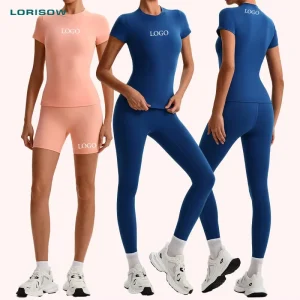 Short Activewear Set Custom 3pcs Curvy Fit Y2K Women Slim Fit Two Piece Three Gym Trending Women’s Summer Clothing