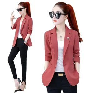 Short Women’s Blazer Jacket Spring Autumn Thin Slim Long Sleeve Outwear Single Button Casual Suit Blazer Tops