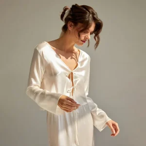 Silk Blouse Robe 100% Pure Mulberry Silk Sleepwear Pajamas for Women