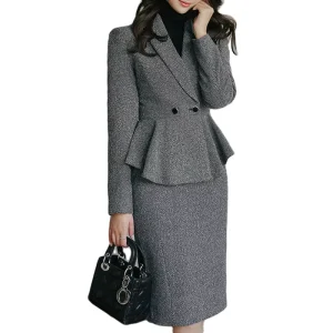Simple Style Women’s Formal Suit Blazer and Skirt Set for Office Business Wedding and Party Wear