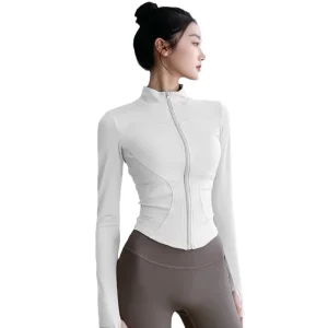 Skinny Fit Full Sleeve Quick Dry Sweat Wicking Ribbed Stand Collar Four-Way Stretch UV Resistant Breathable Yoga Clothing