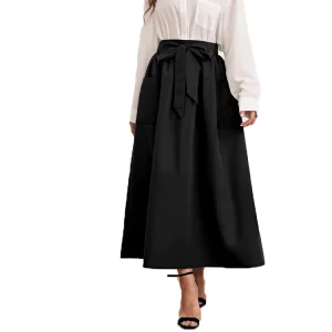 Skirt for Ladies Customised Women Pocket Front Self Belted Solid Color Long Skirts