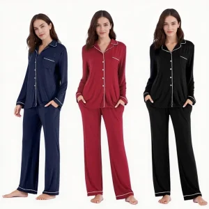 Sleep Wear Women Pajama Warm 100% Organic Cotton Modal Solid Knitted Plain Dyed Women Night Suit Pajama Set