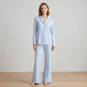 Sleepwear Manufacturer Modal Women’s Pajamas Long Sleeve Flare Wide Leg Pants Soft Skin Friendly Bamboo Pajamas for Women Set