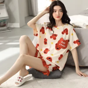 Sleepwear Short Sleeved Shorts Homewear Set Summer Cotton Loungewear Pajamas for Women