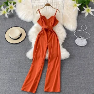 Sleeveless Casual Long Jumpsuits Summer High Waist Jump Suits Ladies Elegant Overalls One Piece