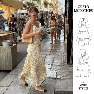 Sleeveless Floral Print Maxi Dress for Women Spaghetti Strap Ruffles Lace Summer Casual Outdoor Events