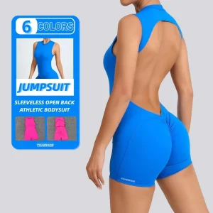 Sleeveless One Piece Yoga Fitness Backless Playsuits Bodysuits Spandex Sport Workout Gym Short Jumpsuits Women