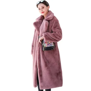Slim Elegant Women’s Faux Fur Coat Long Sleeve Large Size Warm Winter Coat