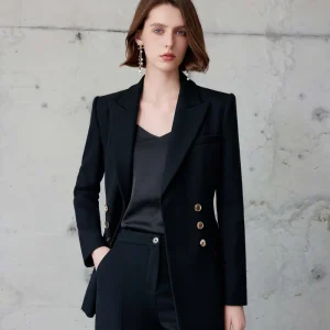 Slim Fit Black Coats and Blazers Suit for Women ODM OEM Women’s Formal Sets Temperament Garment Factory
