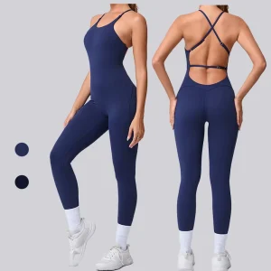 Slim Fit Custom Sportswear Sleeveless Scrunch Plus Size V Back Backless Workout Sports Yoga Fitness Gym Fitness Jumpsuits