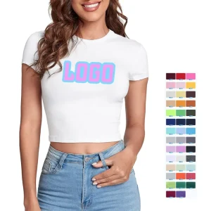 Slim Fit Summer Casual Round Neck Cropped Top Custom logo Fitted Girl Women Baby Tee T shirts