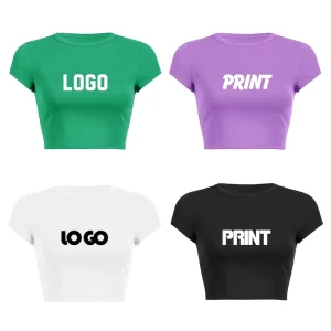 Slim Fit Women’s T Shirt Summer Casual Round Neck T Shirt Cropped Top Custom Logo Fitted Girl Women Baby Tee T-shirts