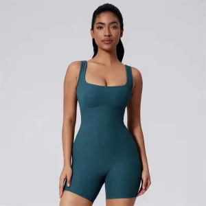 Slim Ribbed Beauty Back Women’s One Piece Sports Jumpsuit Quick Dry Yoga Bodysuit for Gym Fitness Sports Wear