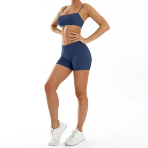 Slim Sport Wear Women Halter Bra Shorts Set Solid Anti Bacterial Quick Dry 2 Piece Activewear Workout Gym Fitness Yoga Clothing