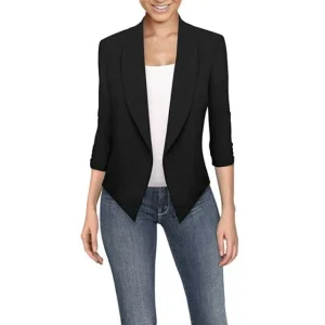 Slim Women Blazers Spring Female Work Office Solid Pocket Notched Feminino Coat Plus Size