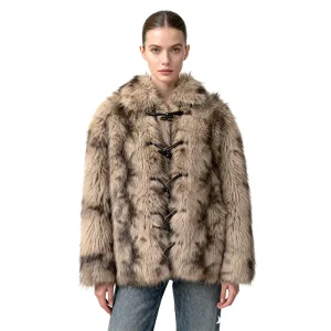 Soft Faux Fur Coat Polyester Fiber Winter Warm Casual Natural Color for Women Fashion Outerwear
