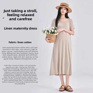 Soft High Elastic a Line Maternity Dress Mid Long Loose Pregnancy Gown Full Stage Belly Hide Daily Wear Pregnant
