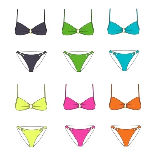 Soft Stretchy Nylon Spandex Bikini Set Metal Ring Solid Color 2 Piece Swimsuit Quick Dry Breathable Chlorine Resistant Beachwear