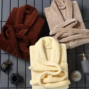 Soft Thicken Plush Microfiber Fleece Bathrobe Unisex Bath Robes for Women Pajamas Men with Custom logo