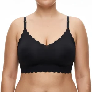 Soft Touch Flexible Wave Edge V Neck Bralette Adjustable Shoulder Strap Full Cup BH Ice Silk Seamless Plus Size Bra