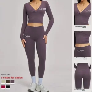 Solid Breathable Spandex Nylon High Waisted V Neck 2 Piece Yoga Bra Leggings Set Elastic Waistband Ankle Length For Gym XL