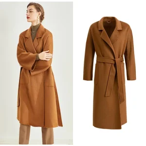 Solid Cashmere Coats for Women Elegant Luxury Winter Handmade Custom Long Wrap Wool Coat