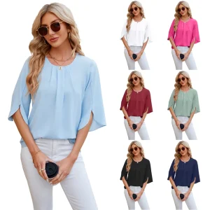 Solid Color Collar Sleeved Woman Blouse Shirt Fashion Women’s Blouses
