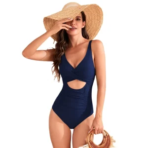 Solid Color Cross Wrap One Piece Swimsuit Ruched High Cut Custom Bikini Strings for Beach Wear
