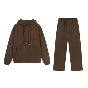 Solid Color Hooded Sweatshirt Set Women’s Long Sleeve Hooded Sweatshirt Wide Leg Pants Set Street Style Sportswear