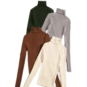 Solid Color Long Sleeves Ladies Turtleneck Slim Knitwear Cashmere Wool Cotton Soft Women’s Jumper Knitting Pullover Sweater