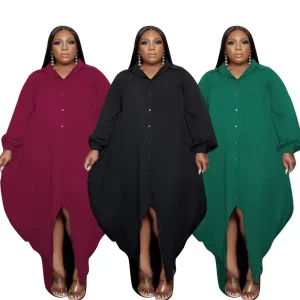 Solid Color Plus Size Women Clothing Long Sleeve Shirt Dress for Women Loose Fitting Oversize Ladies Casual Dresses