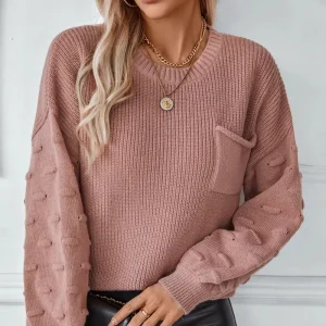 Solid Color Pocket Pullover Women’s Knitwear Autumn and Winter Women’s Sweater Top