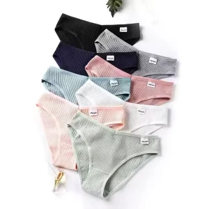 Solid Color Seamless Ribbed Cotton Underwear Comfortable Breathable Mid Waist Women’s Panties