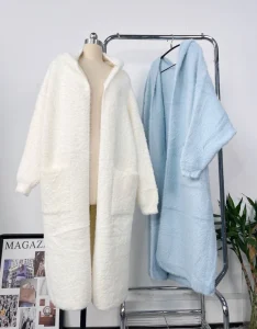 Solid Color V-Neck Sweater Women’s Autumn/Winter Loose Hooded Pocket Knit Cardigan Coat
