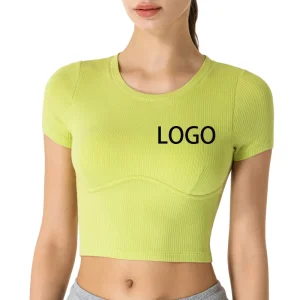 Solid Color Women’s Spring and Summer Short-sleeved T-Shirt Short Slim Sports Running Yoga Top Ladies Gym Top