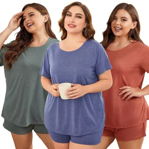 Solid Cotton Short Sleeve Ladies Pajamas Plus Size Women’s Sleepwear Bamboo Summer Pajamas Set for Women