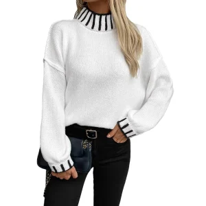 Solid Crew Neck Women’s Knitted Sweater Autumn Casual Breathable Computer Knitted Custom Logo S-XL 100% JY