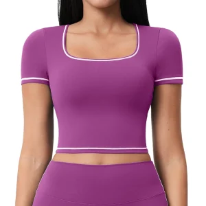 Solid Spaghetti Strap Seamless Quick Dry Spandex Nylon Short-Sleeved Yoga Suit Women’s Summer Pilates Fitness Tight Sports