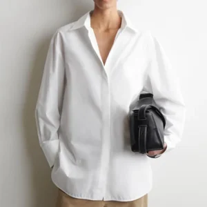 Solid Women Button Cotton Long Sleeve Shirt Formal Office Breathable Regular White Blouses Shirts