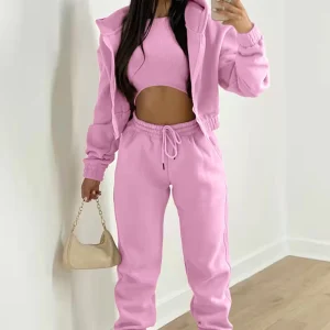 Solid color women’s sweatshirt three piece suit long trousers loose fashion casual hoodie sportswear autumn and winter