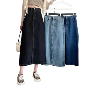 Split Denim Women’s Autumn High Waist Slimming A Line Midi Skirt New Style Japan Style Quick Dry