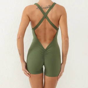 Sports Short Jumpsuit One Piece Fitness Overalls Yoga Set Hollow Out Back Gym Romper Women’s Workout Bodysuit Sports Suits Women
